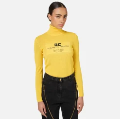 Elisabetta Franchi Knitwear And Sweatshirts|Mesh stitch turtleneck in viscose fabric with inlay Mimosa