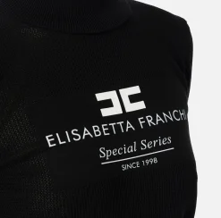 Elisabetta Franchi Knitwear And Sweatshirts|Mesh stitch turtleneck in viscose fabric with inlay Black