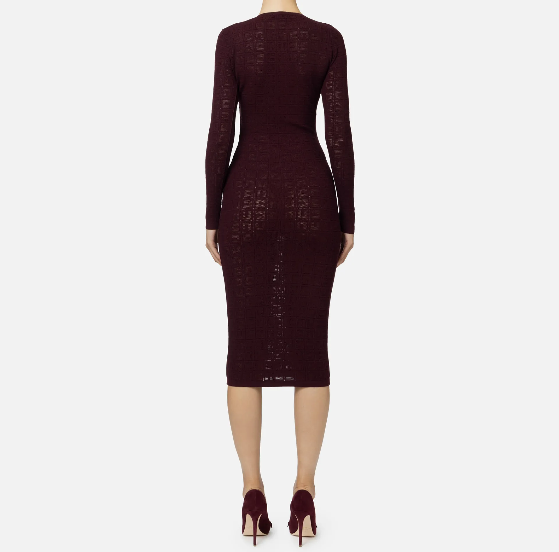 Elisabetta Franchi Midi Dresses|Knitted Dresses|Mesh stitch viscose midi dress with logo RougeNoir