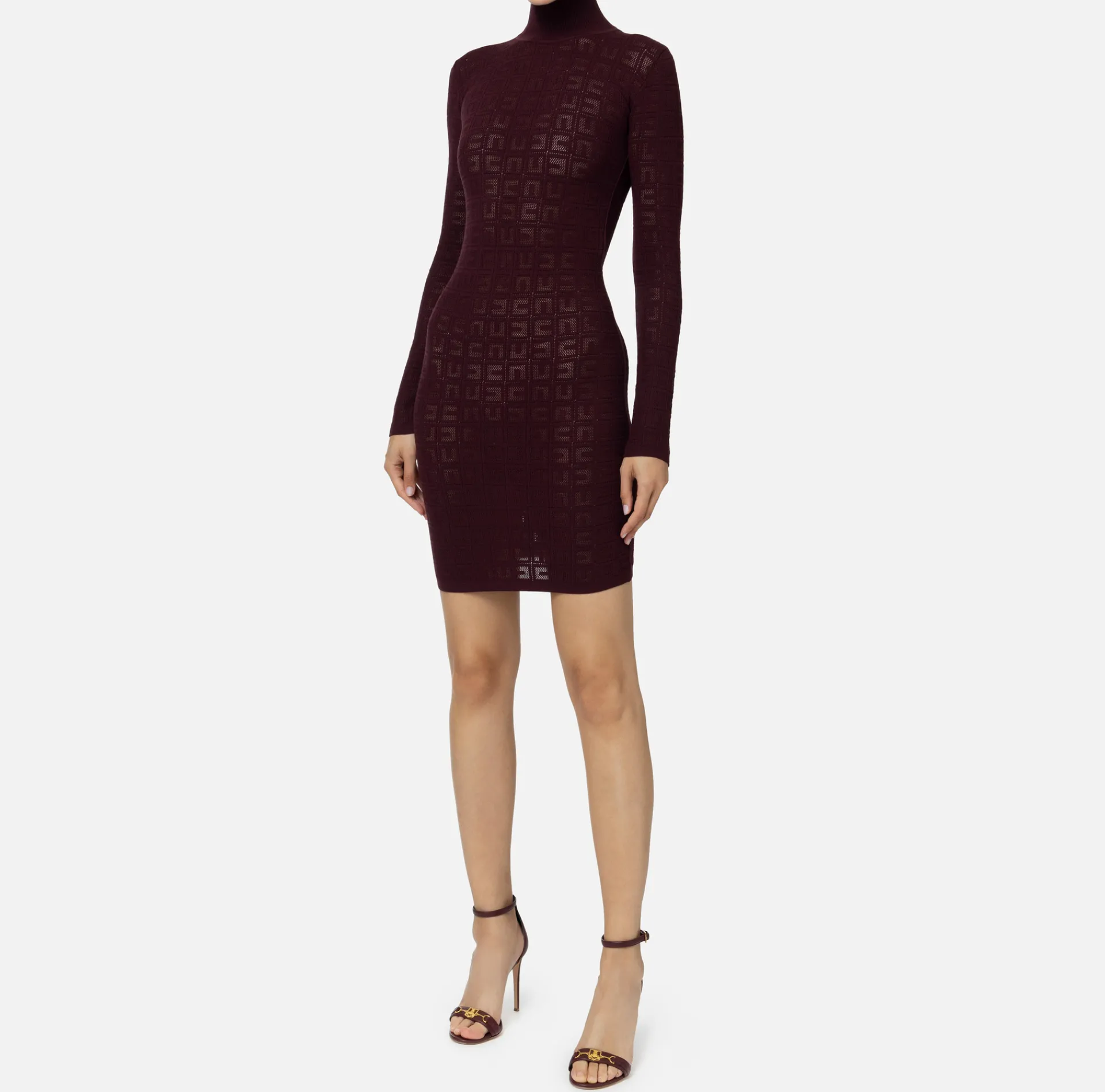 Elisabetta Franchi Dresses|Mini Dresses|Mesh stitch viscose mini dress with logo RougeNoir