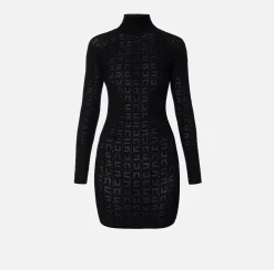 Elisabetta Franchi Dresses|Mini Dresses|Mesh stitch viscose mini dress with logo Black