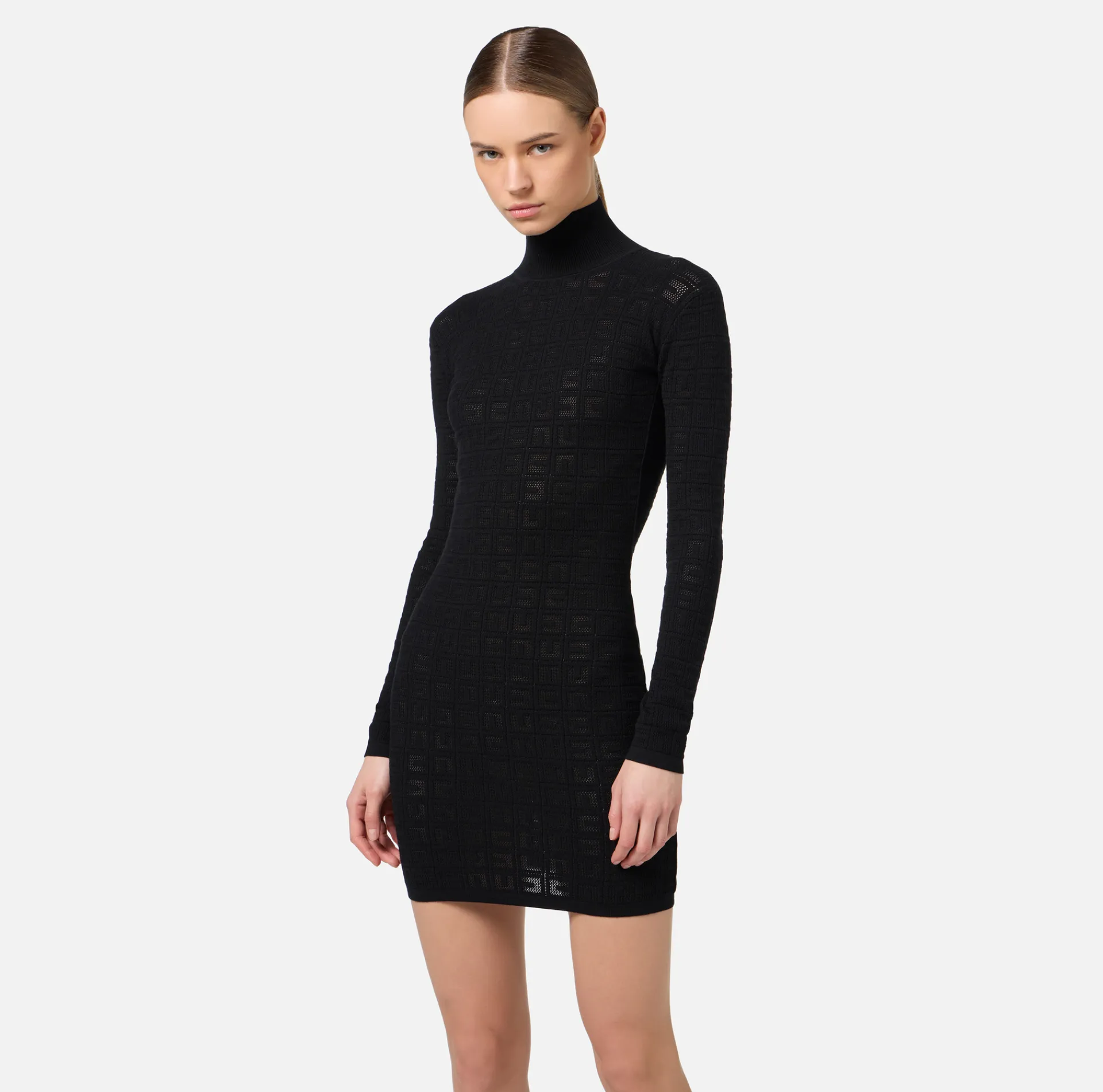 Elisabetta Franchi Dresses|Mini Dresses|Mesh stitch viscose mini dress with logo Black