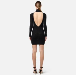 Elisabetta Franchi Dresses|Mini Dresses|Mesh stitch viscose mini dress with logo Black