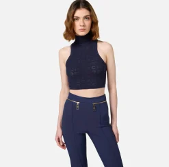 Elisabetta Franchi Top And T-Shirts|Mesh stitch viscose top with logo