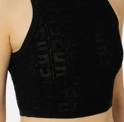 Elisabetta Franchi Top And T-Shirts|Mesh stitch viscose top with logo Black