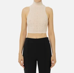 Elisabetta Franchi Top And T-Shirts|Mesh stitch viscose top with logo Butter