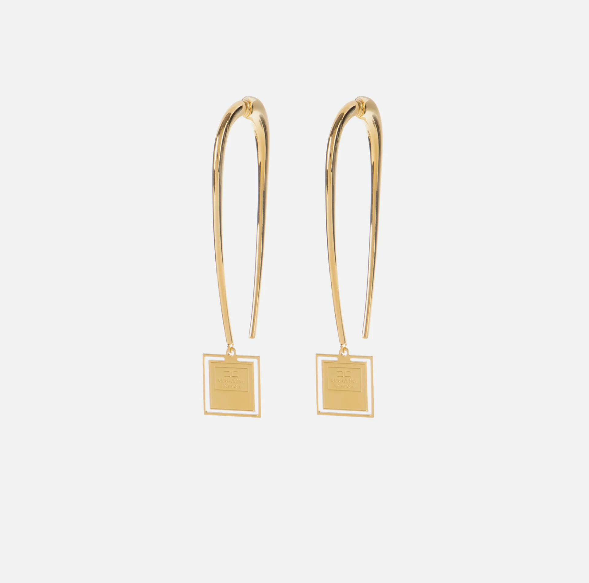 Elisabetta Franchi Jewelry|Metal earrings with square logo plaque YellowGold