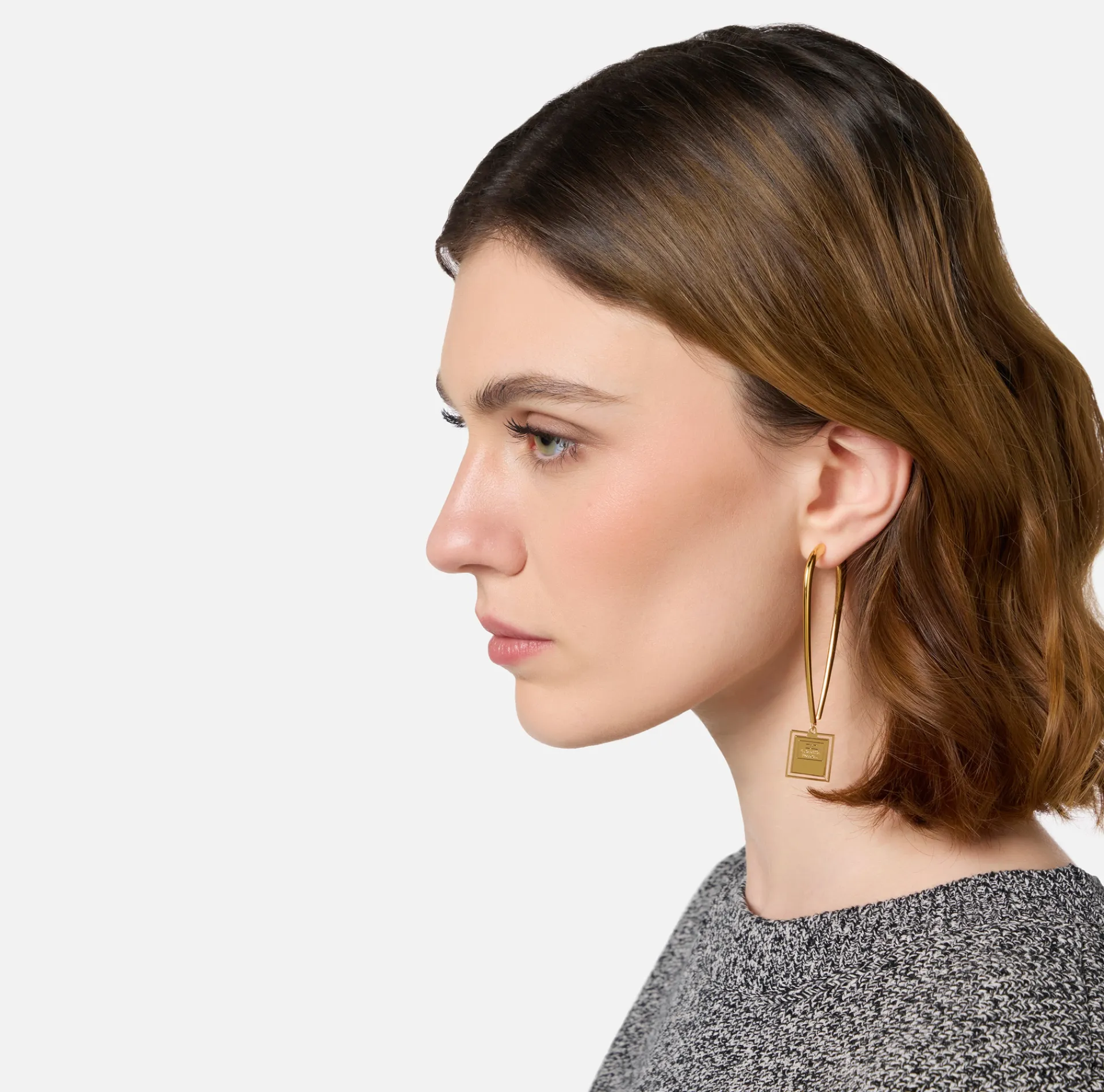Elisabetta Franchi Jewelry|Metal earrings with square logo plaque YellowGold