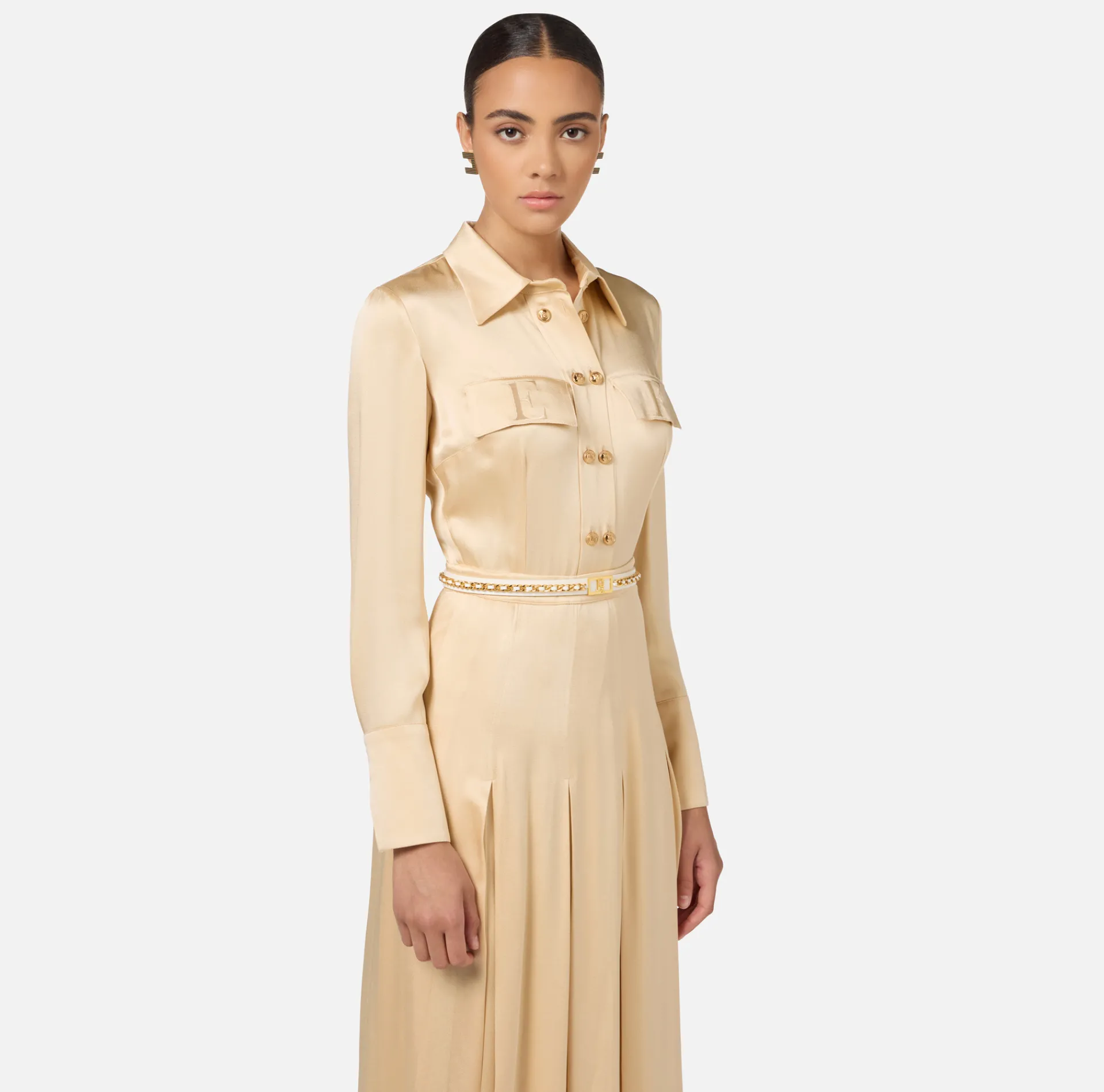 Elisabetta Franchi Belts|Micro belt with threaded chain Ivory