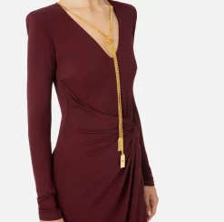 Elisabetta Franchi Midi Dresses|Dresses|Midi dress in draped jersey with necklace RougeNoir