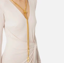 Elisabetta Franchi Midi Dresses|Dresses|Midi dress in draped jersey with necklace Latex