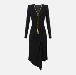 Elisabetta Franchi Midi Dresses|Dresses|Midi dress in draped jersey with necklace Black