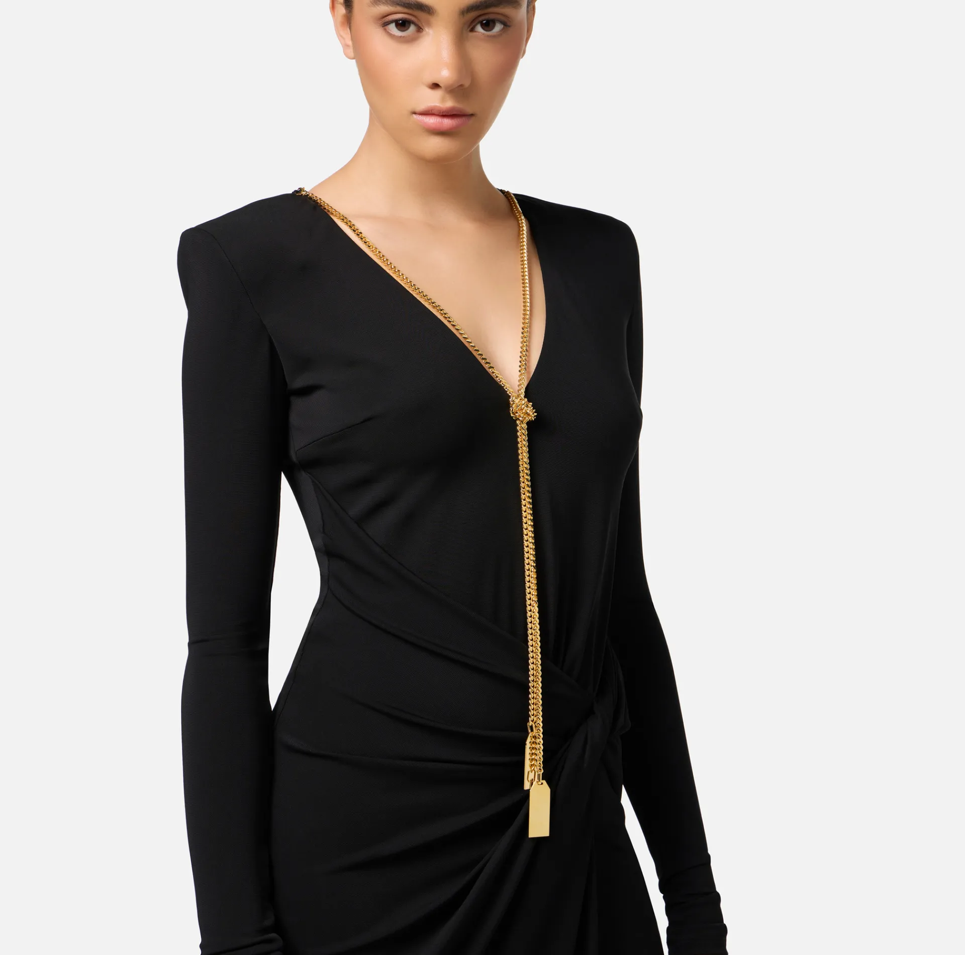 Elisabetta Franchi Midi Dresses|Dresses|Midi dress in draped jersey with necklace Black