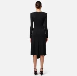 Elisabetta Franchi Midi Dresses|Dresses|Midi dress in draped jersey with necklace Black