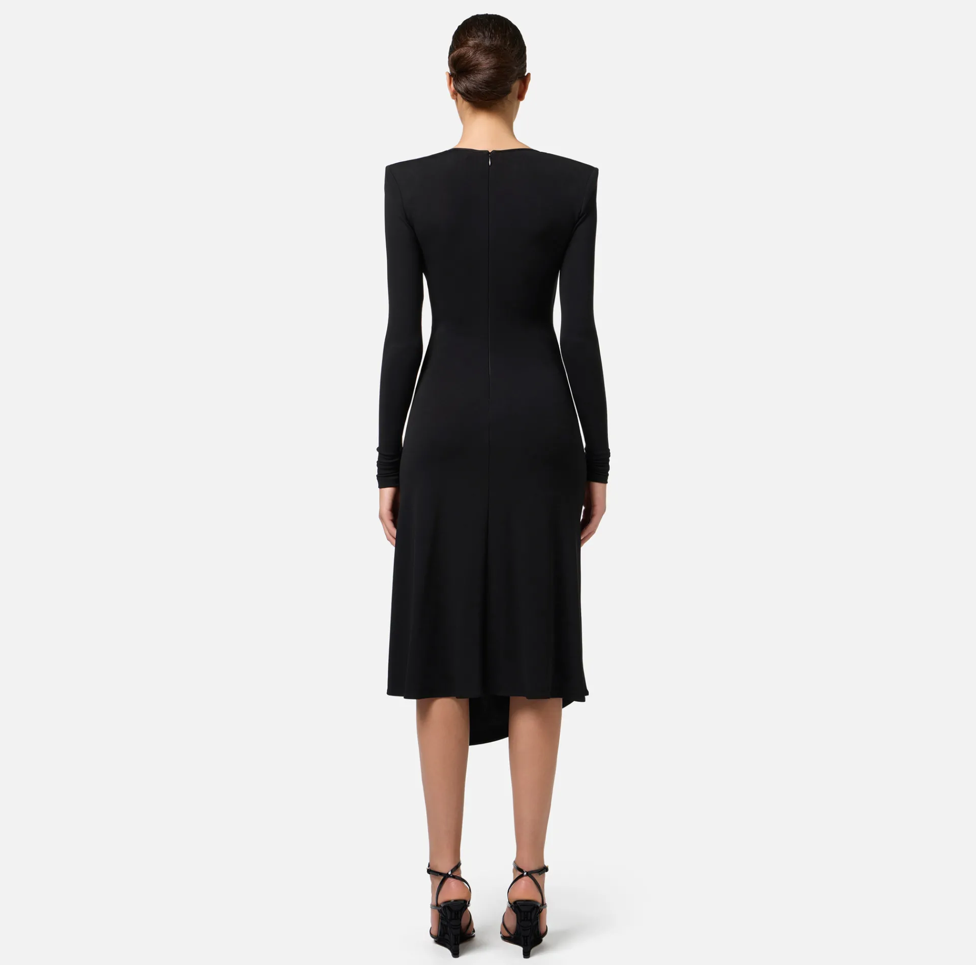 Elisabetta Franchi Midi Dresses|Dresses|Midi dress in draped jersey with necklace Black