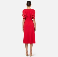 Elisabetta Franchi Midi Dresses|Dresses|Midi dress in flowing crêpe fabric with cap sleeves RedPassion/PeachRose