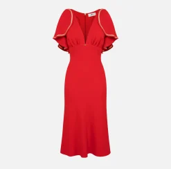 Elisabetta Franchi Dresses|Midi Dresses|Midi dress in flowing crêpe fabric with cap sleeves
