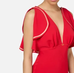 Elisabetta Franchi Dresses|Midi Dresses|Midi dress in flowing crêpe fabric with cap sleeves