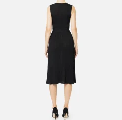 Elisabetta Franchi Midi Dresses|Knitted Dresses|Midi dress in pleated rib viscose fabric Black