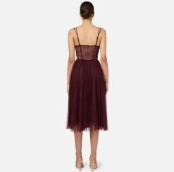 Elisabetta Franchi Dresses|Midi Dresses|Midi dress in pleated tulle fabric RougeNoir