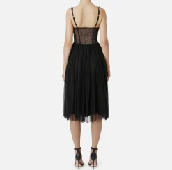 Elisabetta Franchi Dresses|Midi Dresses|Midi dress in pleated tulle fabric Black
