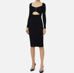 Elisabetta Franchi Midi Dresses|Knitted Dresses|Midi dress in ribbed viscose fabric with cut-out Black/Navy