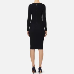 Elisabetta Franchi Midi Dresses|Knitted Dresses|Midi dress in ribbed viscose fabric with cut-out Black/Navy