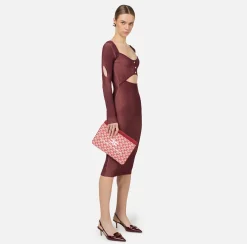 Elisabetta Franchi Midi Dresses|Knitted Dresses|Midi dress in ribbed viscose fabric with cut-out RougeNoir/Blush