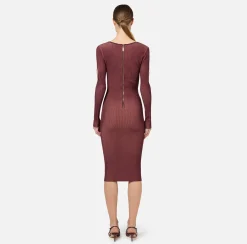 Elisabetta Franchi Midi Dresses|Knitted Dresses|Midi dress in ribbed viscose fabric with cut-out RougeNoir/Blush