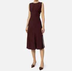 Elisabetta Franchi Midi Dresses|Dresses|Midi dress in satin fabric with bands Rougenoir/Navy/Butter
