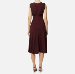 Elisabetta Franchi Midi Dresses|Dresses|Midi dress in satin fabric with bands Rougenoir/Navy/Butter