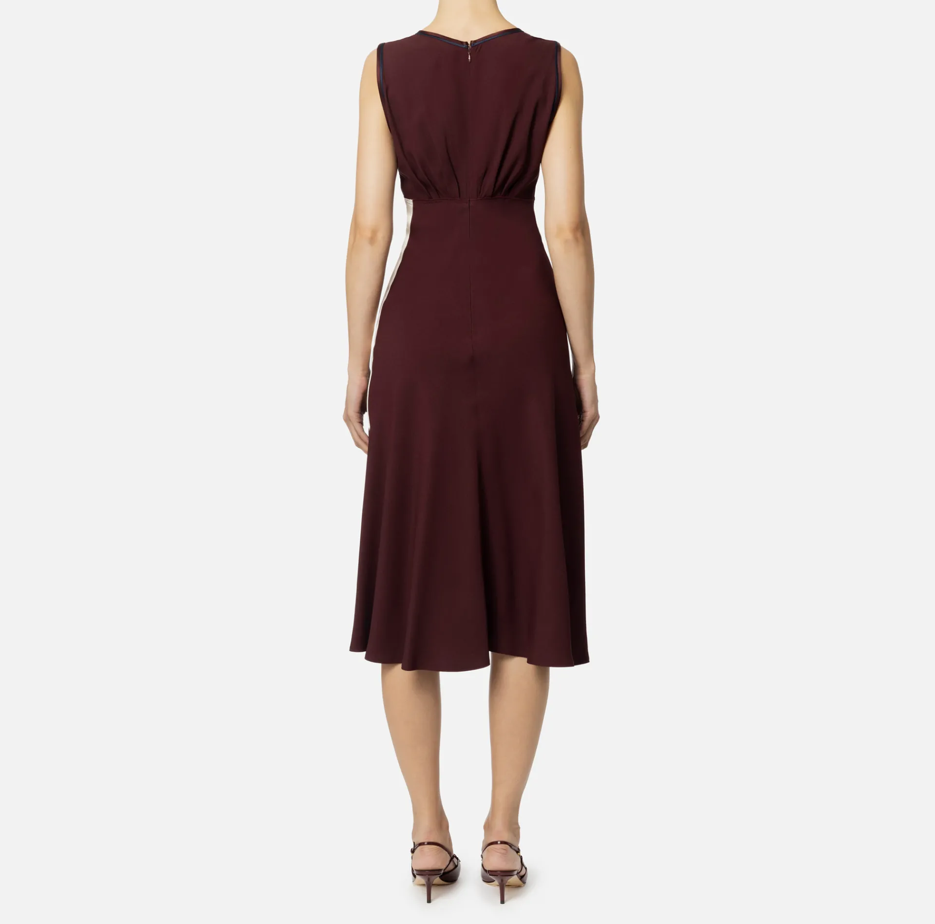 Elisabetta Franchi Midi Dresses|Dresses|Midi dress in satin fabric with bands Rougenoir/Navy/Butter