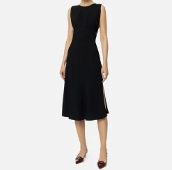 Elisabetta Franchi Midi Dresses|Dresses|Midi dress in satin fabric with bands Black/RougeNoir/Butter