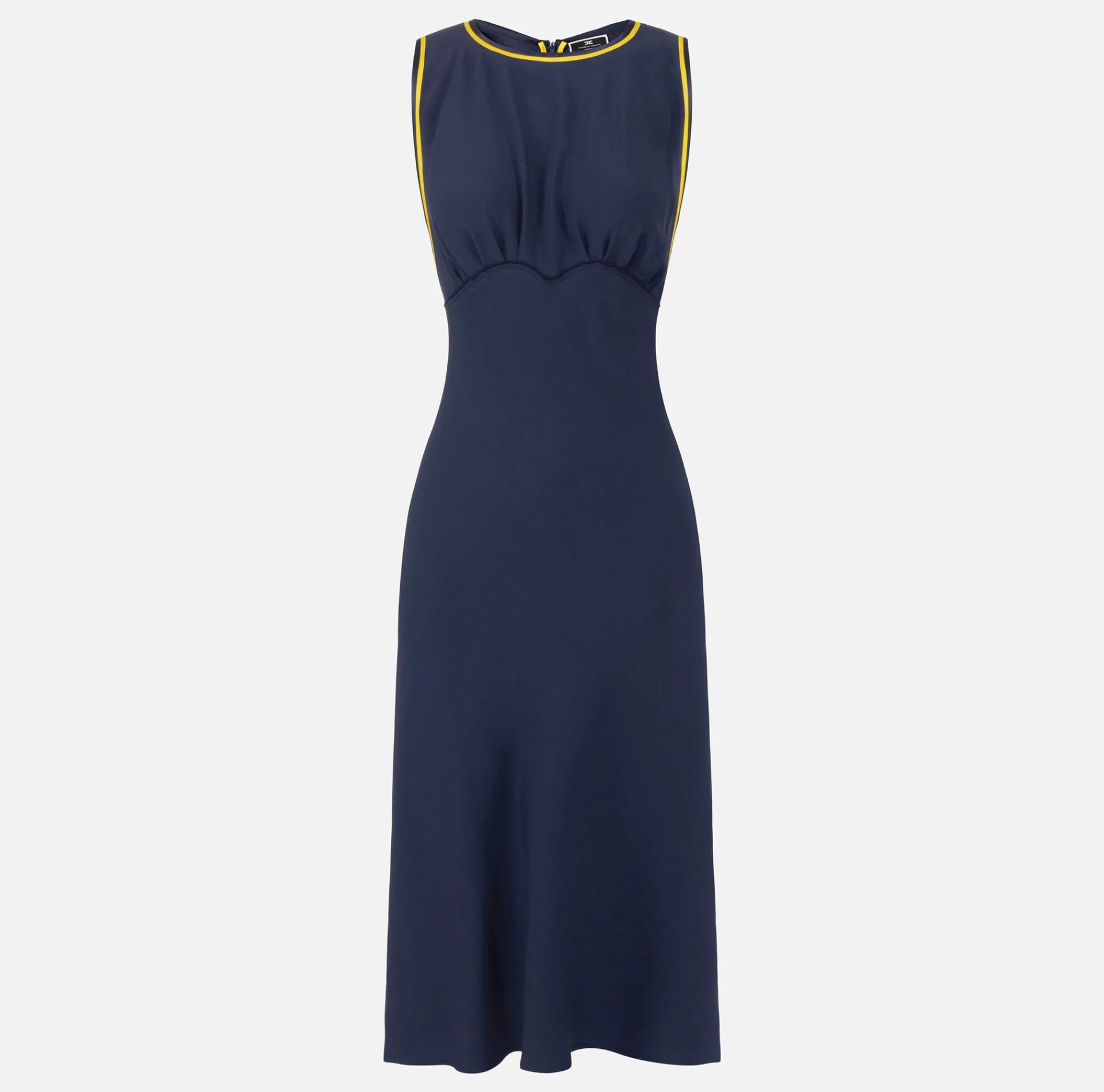 Elisabetta Franchi Midi Dresses|Dresses|Midi dress in satin fabric with bands Navy/Mimosa/Butter