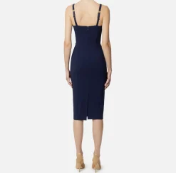 Elisabetta Franchi Sheath Dresses|Midi Dresses|Midi dress in stretch crêpe fabric with cup cut Navy
