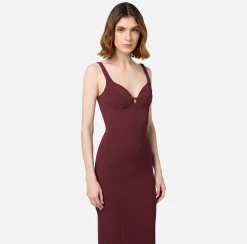 Elisabetta Franchi Sheath Dresses|Midi Dresses|Midi dress in stretch crêpe fabric with cup cut RougeNoir