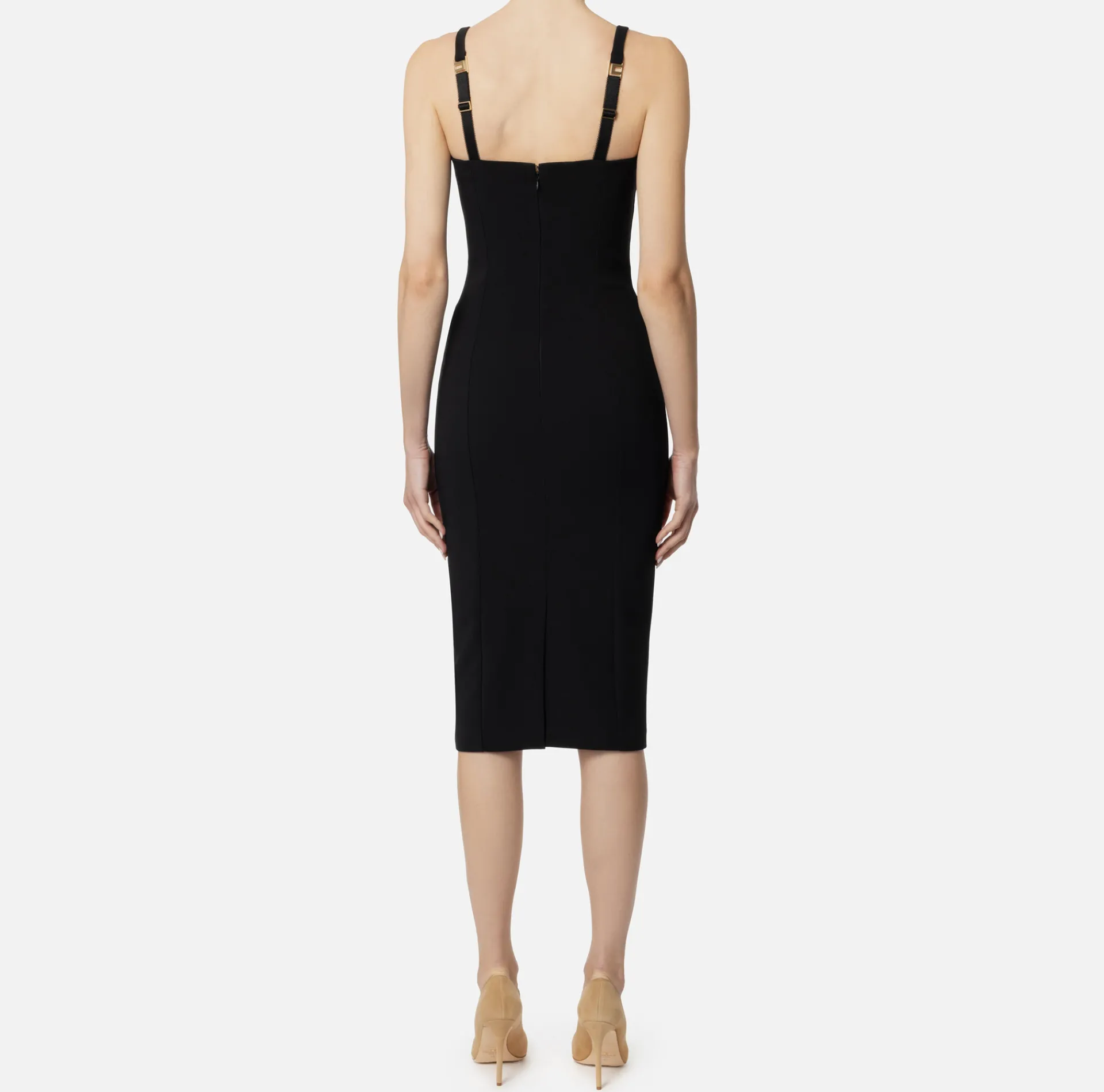 Elisabetta Franchi Sheath Dresses|Midi Dresses|Midi dress in stretch crêpe fabric with cup cut Black