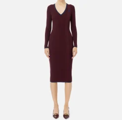 Elisabetta Franchi Midi Dresses|Knitted Dresses|Midi dress in viscose fabric with contrasting logo Gold