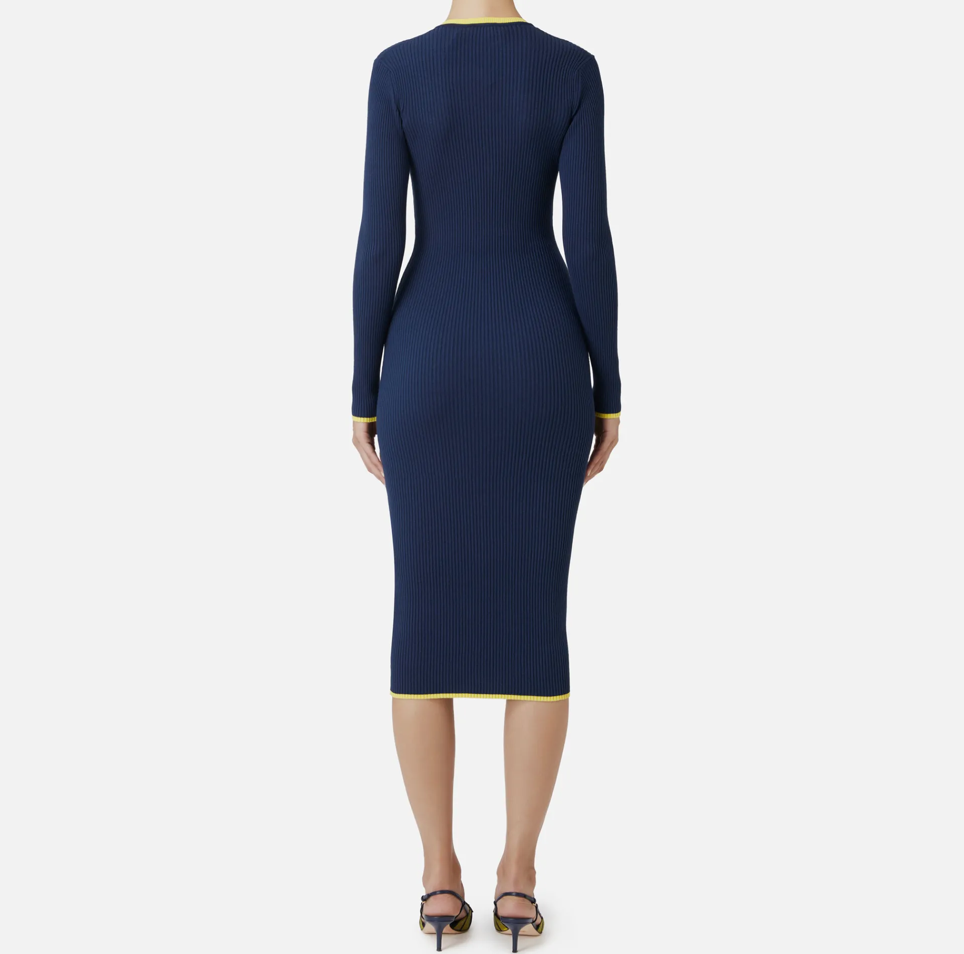 Elisabetta Franchi Midi Dresses|Knitted Dresses|Midi dress in viscose fabric with contrasting logo Navy/Mimosa