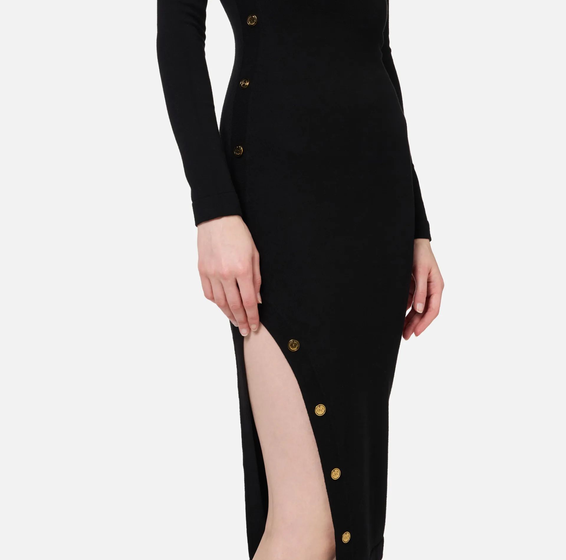 Elisabetta Franchi Midi Dresses|Knitted Dresses|Midi dress in viscose with buttons on the slit Black