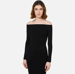 Elisabetta Franchi Dresses|Knitted Dresses|Midi dress in viscose with buttons on the slit