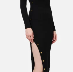 Elisabetta Franchi Dresses|Knitted Dresses|Midi dress in viscose with buttons on the slit