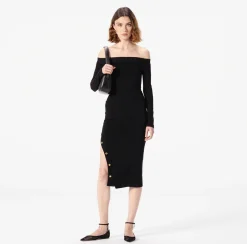 Elisabetta Franchi Dresses|Knitted Dresses|Midi dress in viscose with buttons on the slit