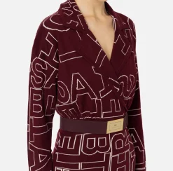 Elisabetta Franchi Midi Dresses|Knitted Dresses|Midi dress in wool blend fabric with lettering RougeNoir/Butter