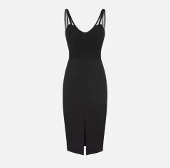 Elisabetta Franchi Midi Dresses|Sheath Dresses|Midi dress with tulle and crêpe bustier top Black