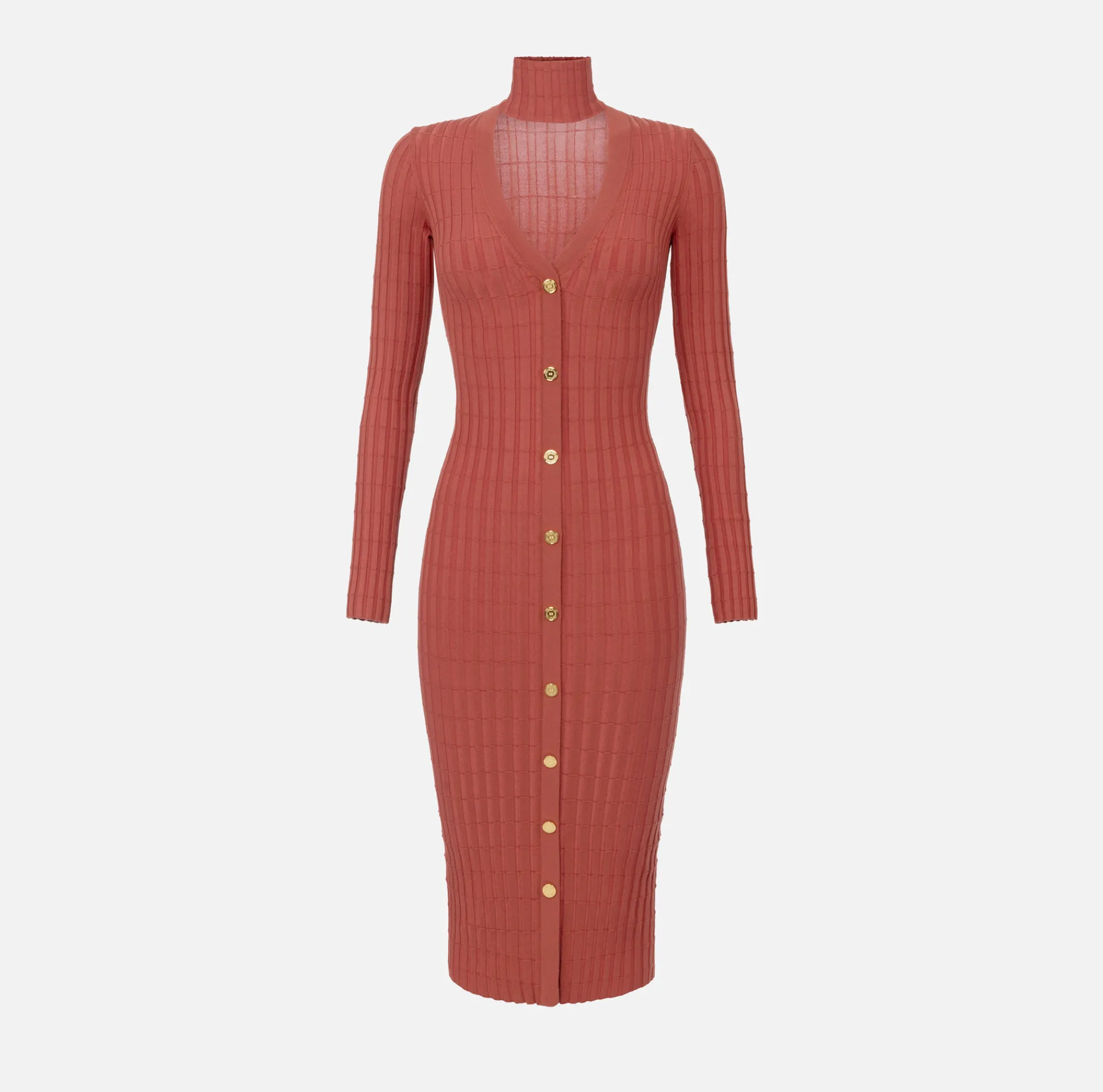 Elisabetta Franchi Midi Dresses|Knitted Dresses|Midi dresses in ribbed viscose fabric with button placket Eyeshadow