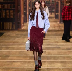 Elisabetta Franchi Skirts|Midi skirt in crêpe fabric embroidered with sequins RougeNoir