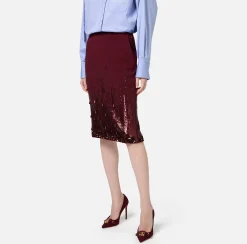 Elisabetta Franchi Skirts|Midi skirt in crêpe fabric embroidered with sequins RougeNoir