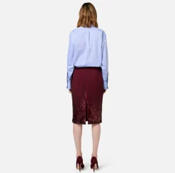 Elisabetta Franchi Skirts|Midi skirt in crêpe fabric embroidered with sequins RougeNoir