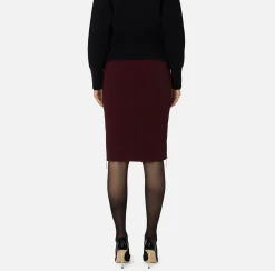 Elisabetta Franchi Skirts|Midi skirt in crêpe fabric with zip RougeNoir